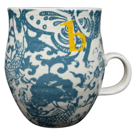 Vintage Anthropologie Homegrown B Mug with Blue Butterfly and Tree Design