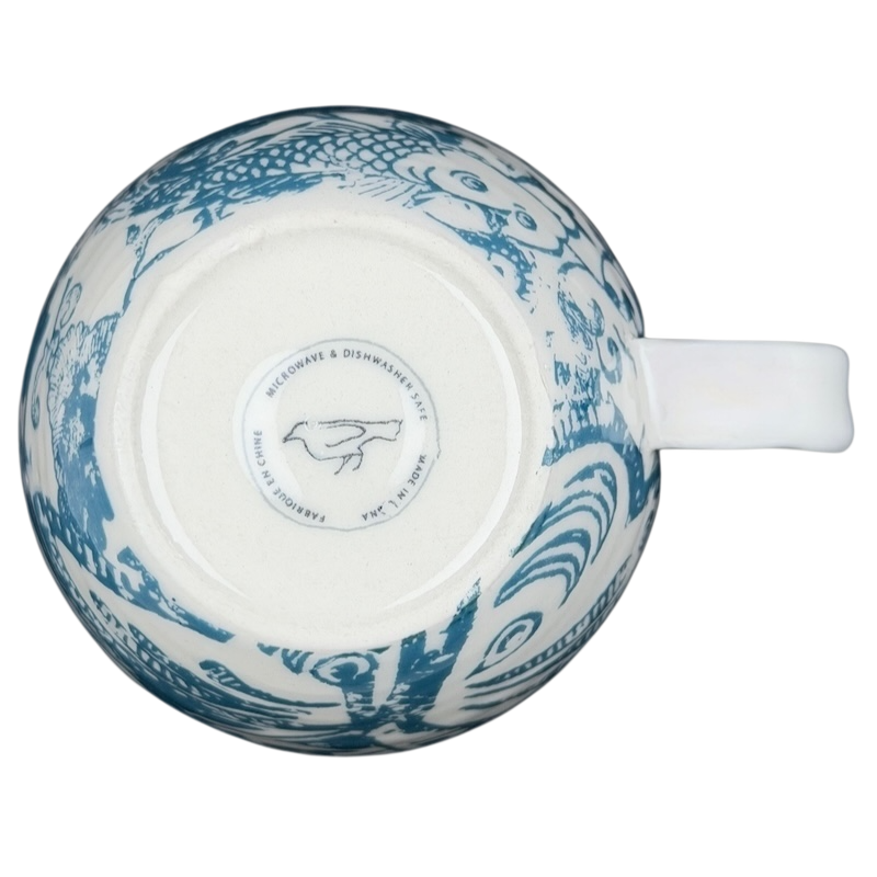 Vintage Anthropologie Homegrown B Mug with intricate blue floral design on ceramic material