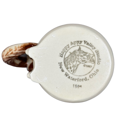 Bottom view of a Happy Appy Valley Studio Appaloosa horse 3D tail mug showcasing its unique design and craftsmanship