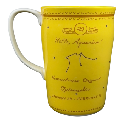 AQUARIUS Danielle Kroll Astrology Mug Anthropologie in yellow featuring optimistic horoscope design