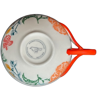 Arboretum Floral Orange Dragonfly Handle Mug Anthropologie with colorful floral designs and vibrant handle
