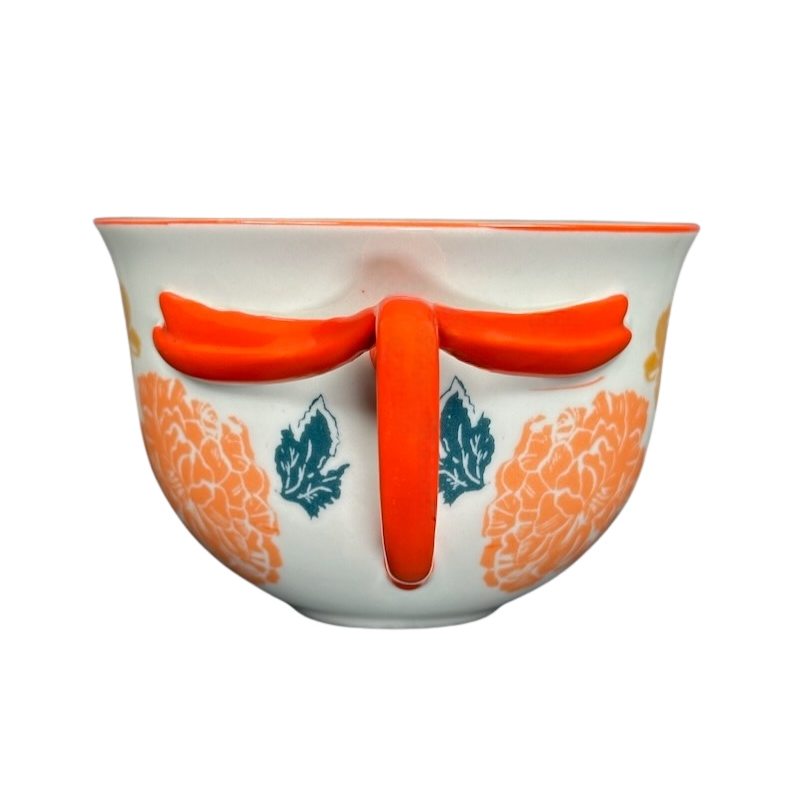 Arboretum Floral Orange Dragonfly Handle Mug Anthropologie with vibrant floral design and unique handle
