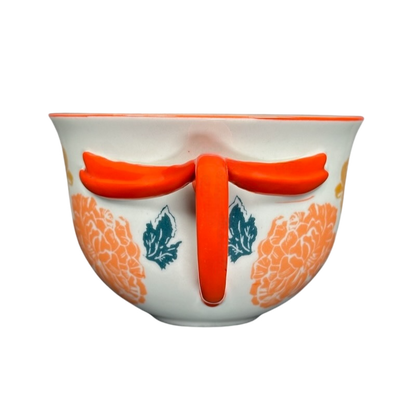 Arboretum Floral Orange Dragonfly Handle Mug Anthropologie with vibrant floral design and unique handle