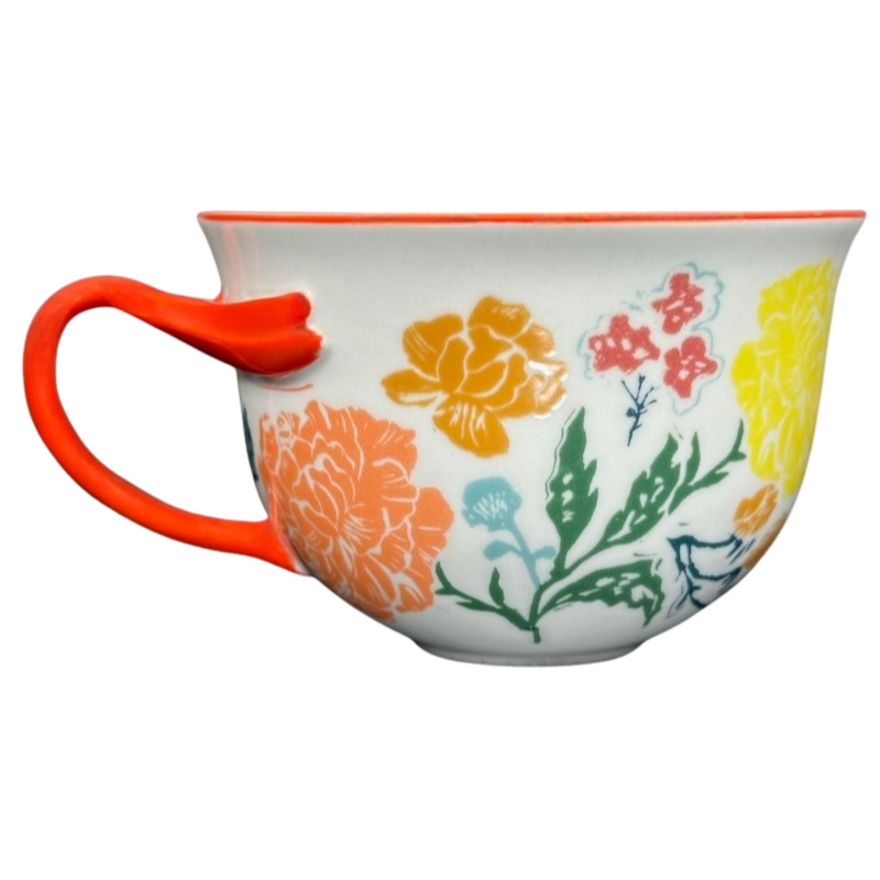 Arboretum Floral Orange Dragonfly Handle Mug Anthropologie featuring colorful floral design and unique handle