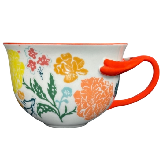 Arboretum Floral Orange Dragonfly Handle Mug Anthropologie with colorful floral design and unique handle