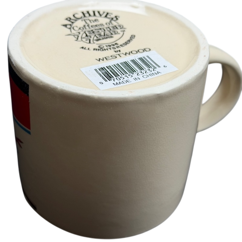 Bottom view of the Archives Yester Year Brand American Belle Mug Westwood with label and logo