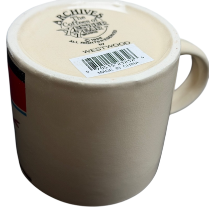 Bottom view of the Archives Yester Year Brand American Belle Mug Westwood with label and logo