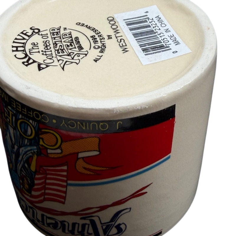 Top view of the Archives Yester Year Brand American Belle Mug Westwood featuring a colorful design