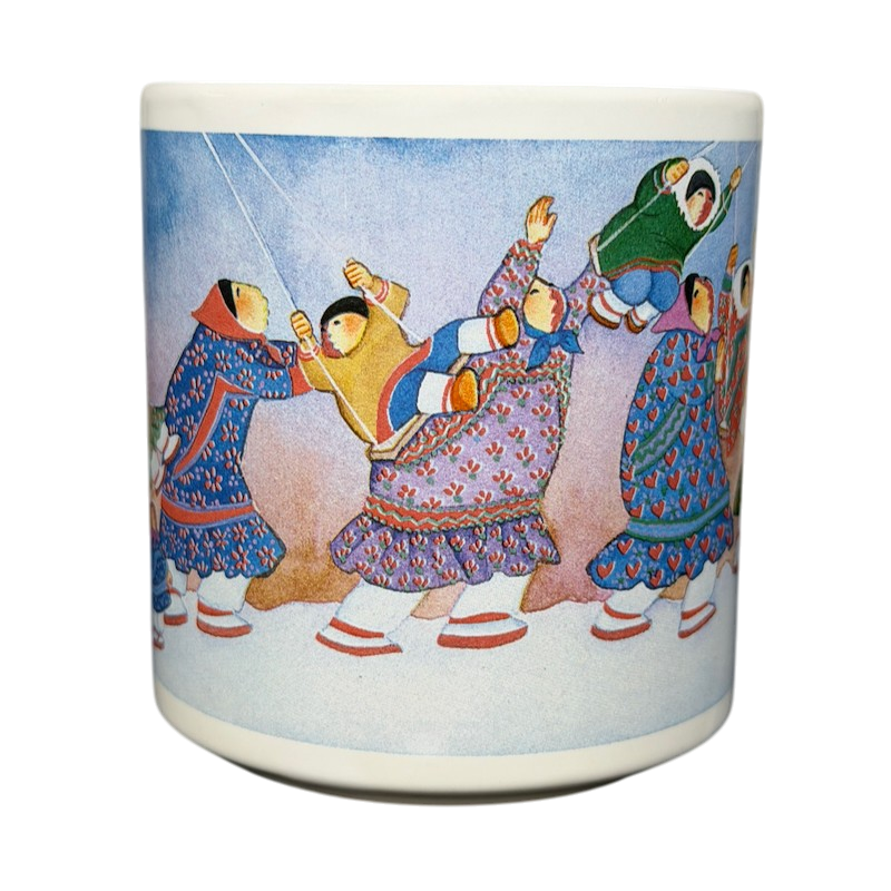 Inuit Children Swinging Barbara Lavallee Mug Arctic Circle Enterprises featuring colorful illustrations of children playing