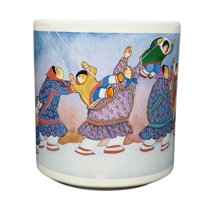 Inuit Children Swinging Barbara Lavallee Mug Arctic Circle Enterprises featuring colorful illustrations of children playing