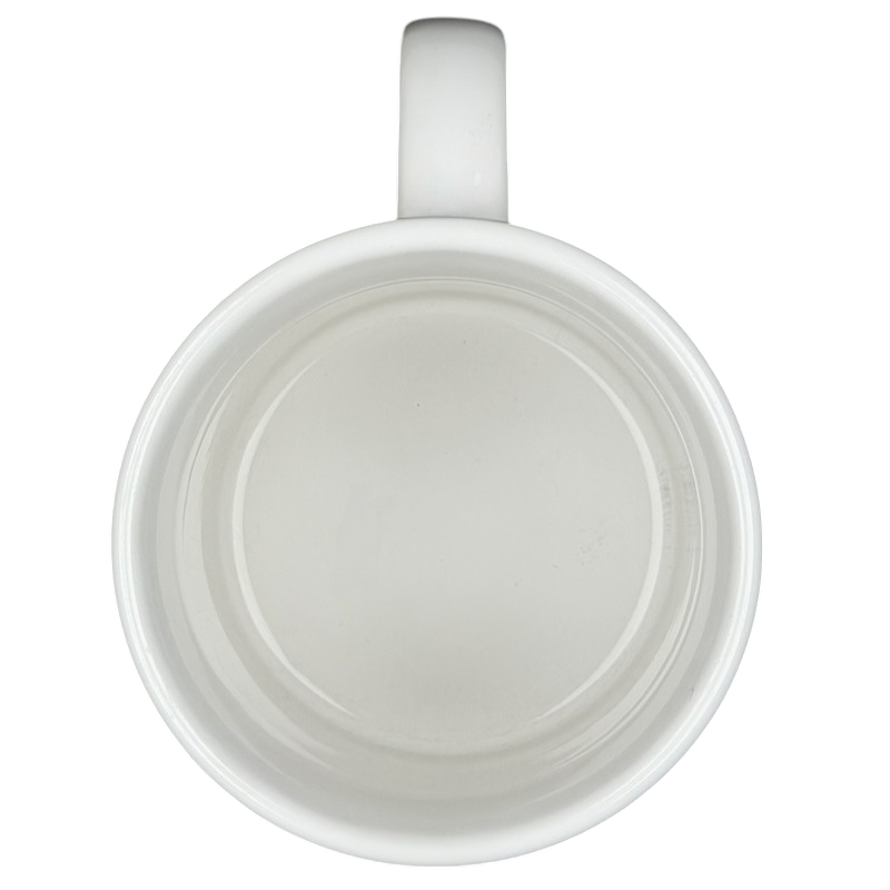 Top view of a plain white mug suitable for cold or hot beverages from Arctic Circle Enterprises
