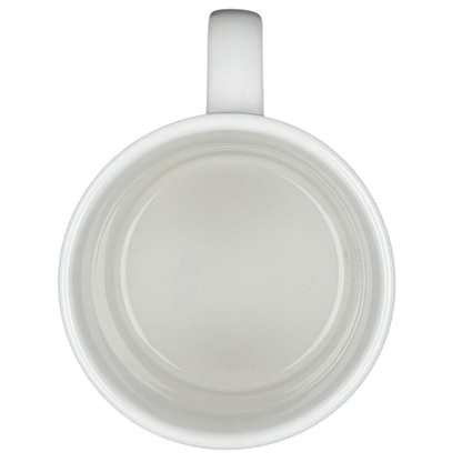 Top view of a plain white mug suitable for cold or hot beverages from Arctic Circle Enterprises