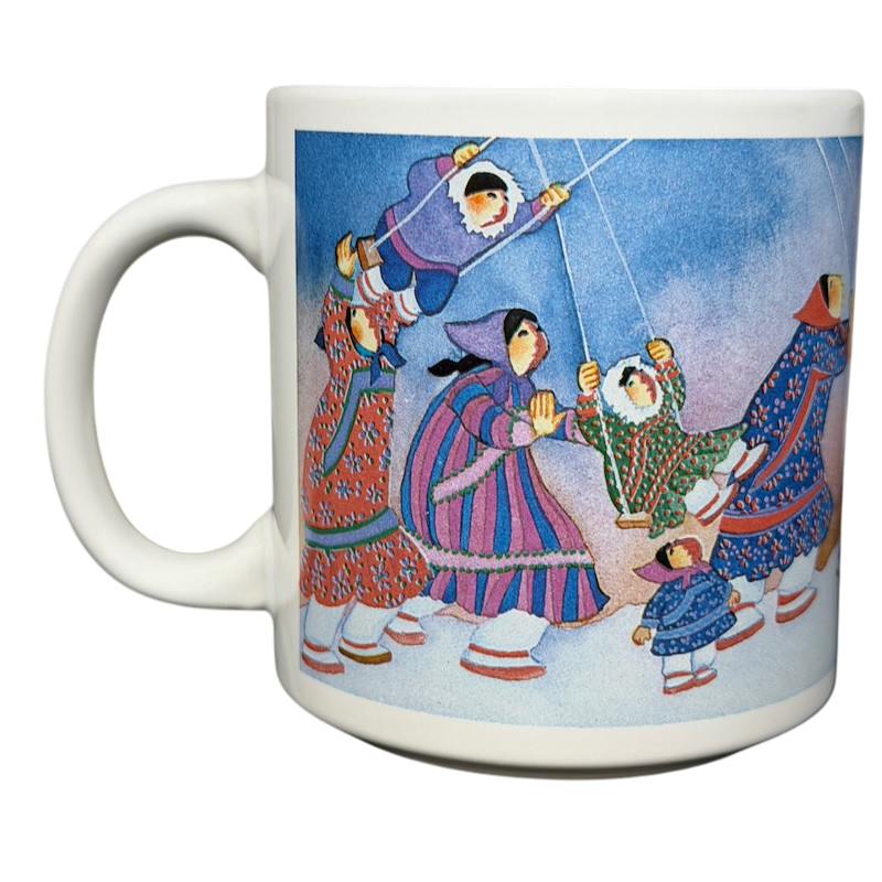 Inuit Children Swinging Barbara Lavallee Mug Arctic Circle Enterprises featuring colorful traditional clothing