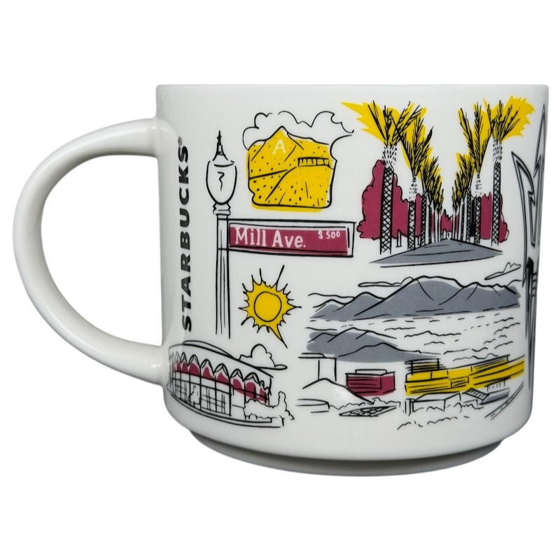 Arizona State University Starbucks mug featuring iconic landmarks and vibrant illustrations