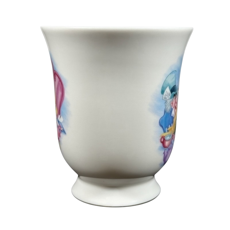 Disney Alice in Wonderland Mad Hatter vintage mug white flared ceramic cup with colorful Mad Hatter illustration