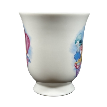 Disney Alice in Wonderland Mad Hatter vintage mug white flared ceramic cup with colorful Mad Hatter illustration