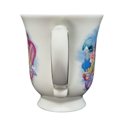 Disney Alice in Wonderland Mad Hatter vintage mug white ceramic cup with printed Mad Hatter tea party illustration