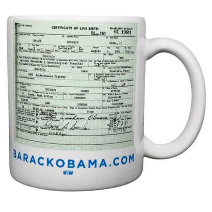 Barack Obama birth certificate vintage mug featuring a detailed birth certificate design