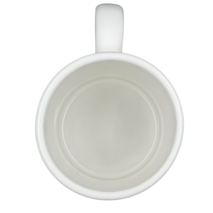 Empty interior of a white vintage mug designed for Barack Obama birth certificate vintage mug