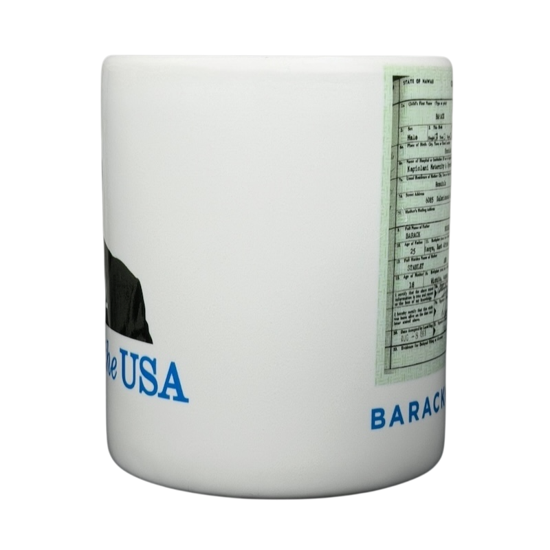 Barack Obama birth certificate vintage mug featuring a printed certificate and image of Obama
