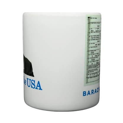 Barack Obama birth certificate vintage mug featuring a printed certificate and image of Obama