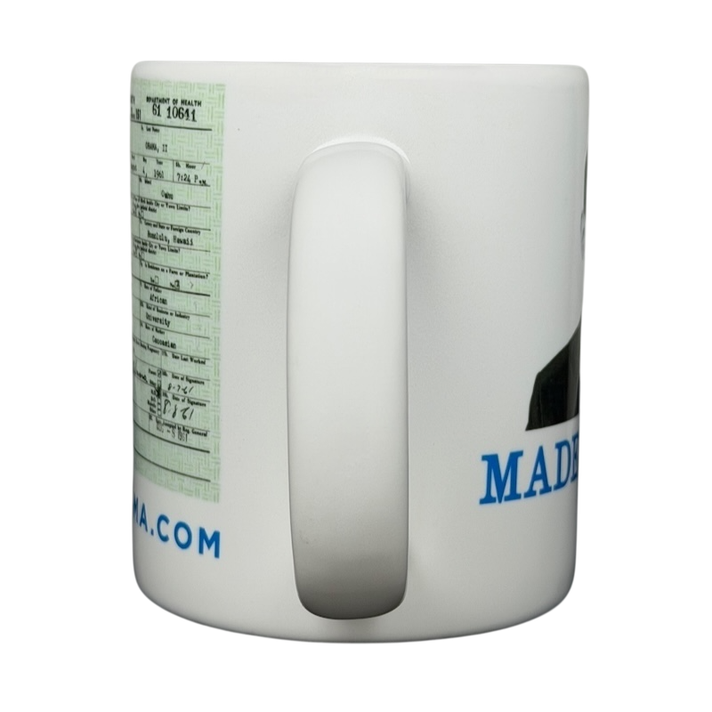 Barack Obama birth certificate vintage mug featuring a detailed graphic design