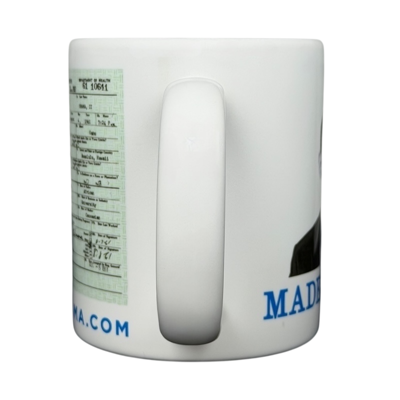 Barack Obama birth certificate vintage mug with document details and presidential image