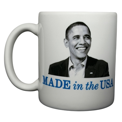 Barack Obama birth certificate vintage mug featuring a smiling portrait and Made in the USA text