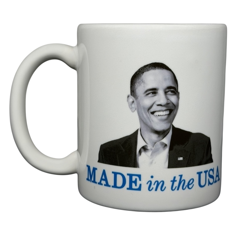Barack Obama birth certificate vintage mug featuring a smiling Obama and 'Made in the USA' text