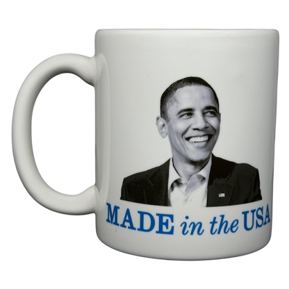 Barack Obama birth certificate vintage mug featuring a smiling Obama and 'Made in the USA' text