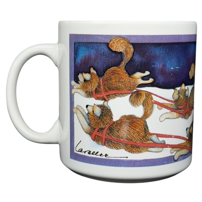 Barbara Lavallee Inuit family sledding mug featuring vibrant sled dogs in a snowy landscape