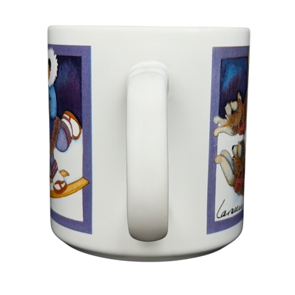 Barbara Lavallee Inuit family sledding mug featuring playful Inuit children and animals in vibrant colors