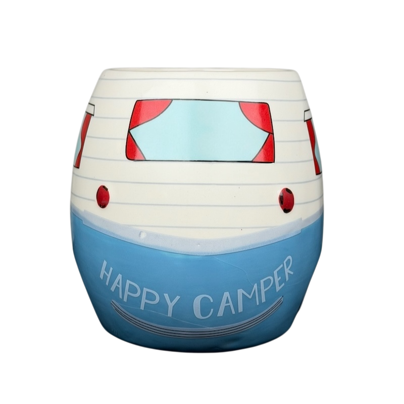 Happy Camper blue RV Bass Pro Shops mug with playful camper design for outdoor enthusiasts