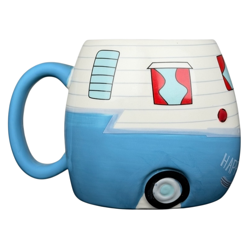 Happy Camper blue RV Bass Pro Shops mug featuring a colorful design and detailed decorations