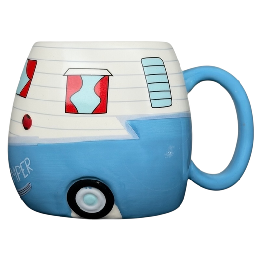 Happy Camper blue RV Bass Pro Shops mug with a fun design featuring a retro trailer