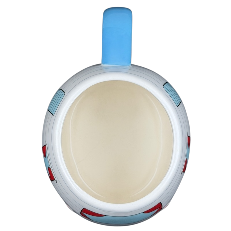 Inside view of Happy Camper blue RV Bass Pro Shops mug showcasing a light-colored interior.