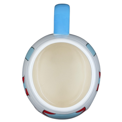 Inside view of Happy Camper blue RV Bass Pro Shops mug showcasing a light-colored interior.