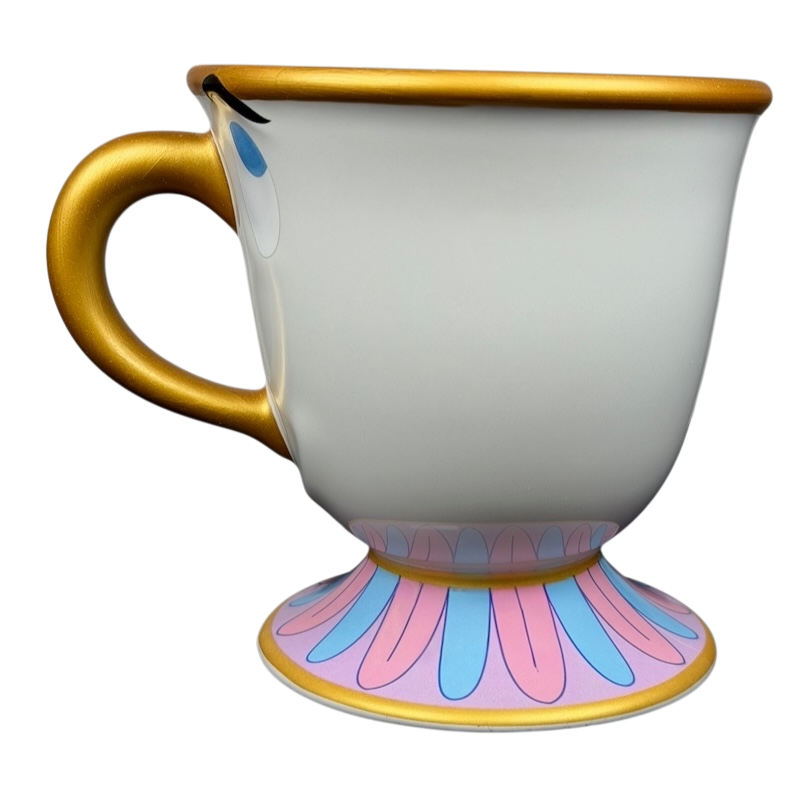 Beauty and the Beast Chip Potts Mug Disney Parks featuring a colorful design and a gold rim