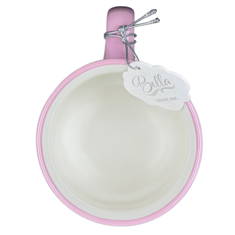 Bella dimpled wildflower mug with pink handle, showcasing a smooth interior and elegant design
