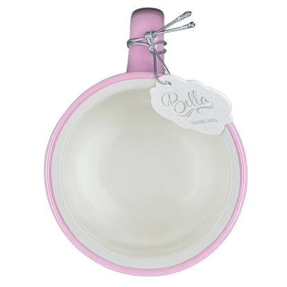 Bella dimpled wildflower mug with pink handle, showcasing a smooth interior and elegant design