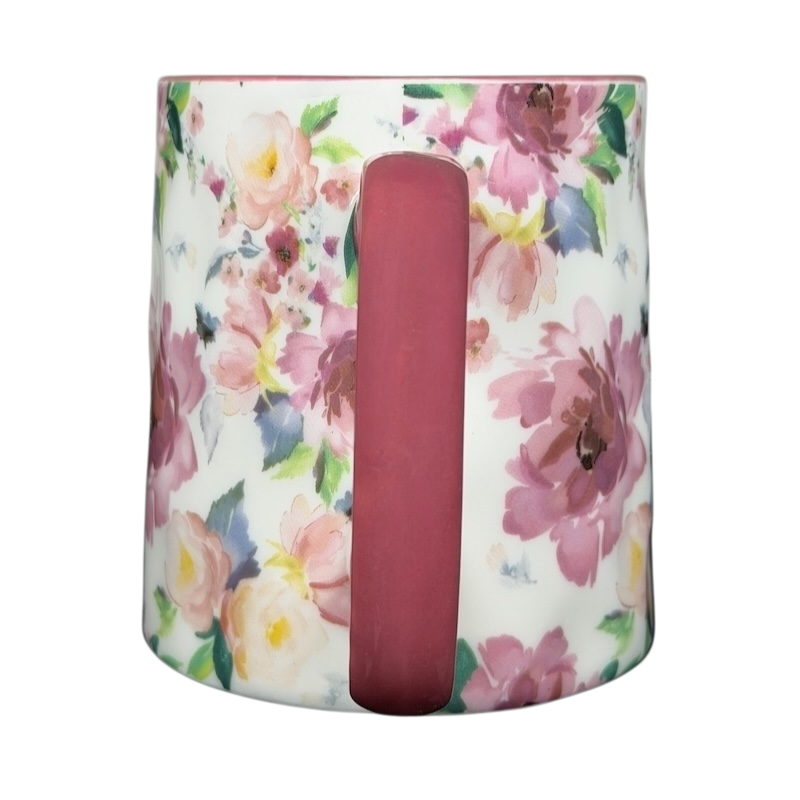 10 Strawberry Street Bella Floral collectible watercolor rose pink handle mug with elegant floral design.