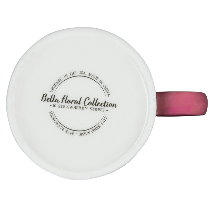 Bottom view of Bella Floral collectible watercolor rose pink handle mug by 10 Strawberry Street