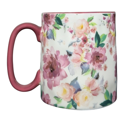 Bella Floral collectible watercolor rose pink handle mug featuring a vibrant floral design