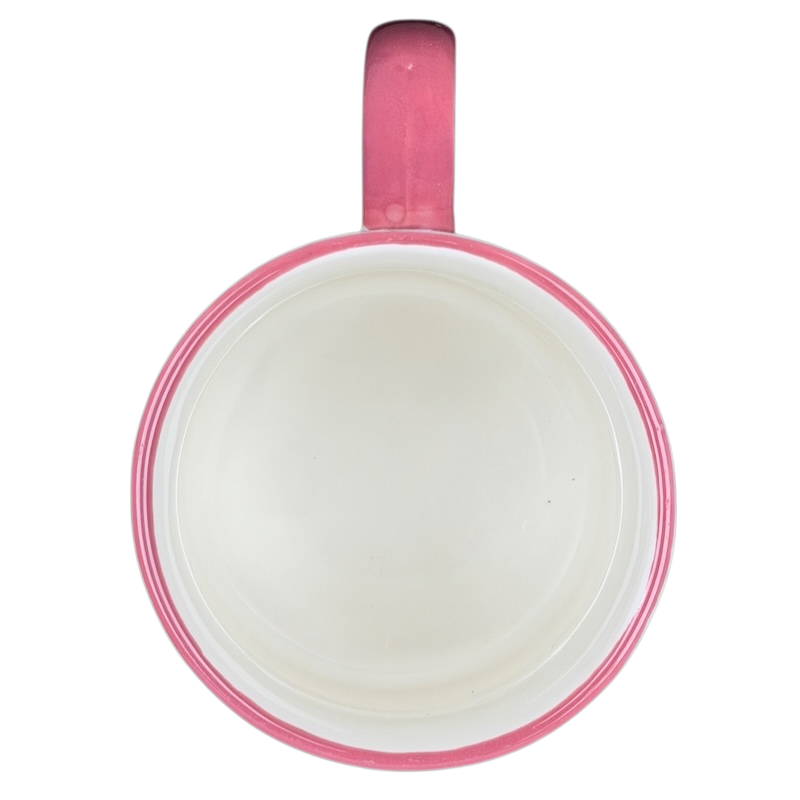Top view of Bella Floral collectible watercolor rose pink handle mug featuring a smooth interior