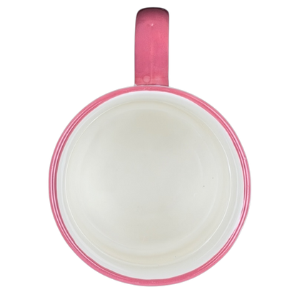 Top view of Bella Floral collectible watercolor rose pink handle mug featuring a smooth interior