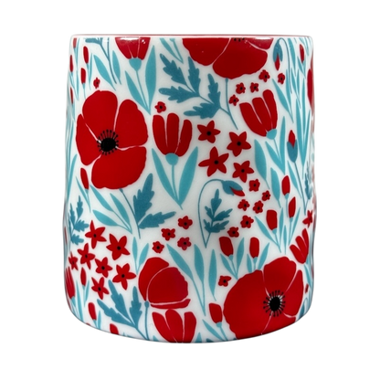 Bella Floral Red Pink Poppies Dimpled Mug with vibrant floral design and textured surface