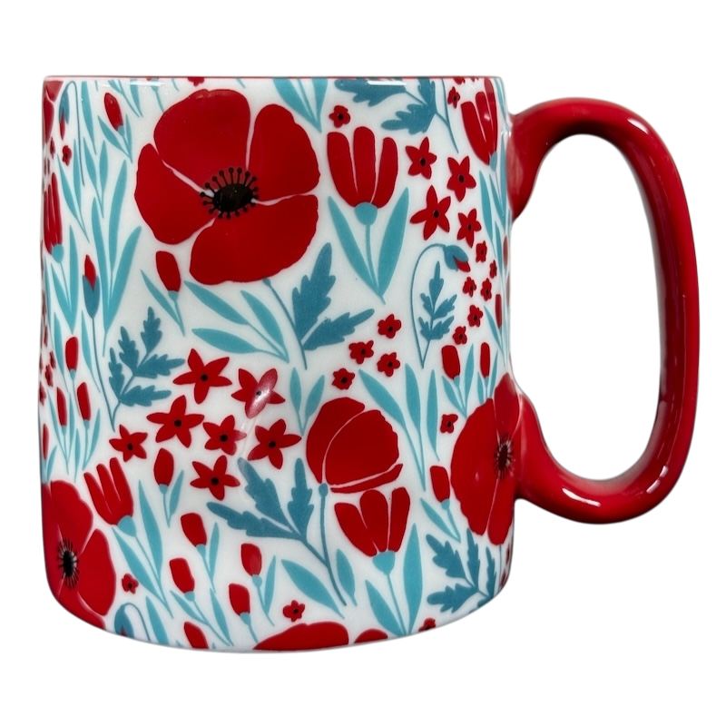 10 Strawberry Street Bella Floral Red Pink Poppies Dimpled Mug with vibrant floral design and red accents