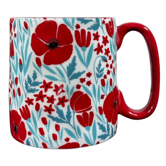 10 Strawberry Street Bella Floral Red Pink Poppies Dimpled Mug with vibrant floral design and red accents