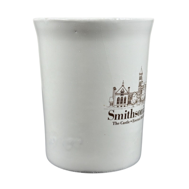 Bennington Pottery Smithsonian vintage collectible mug white glazed ceramic mug with brown Smithsonian Castle transfer