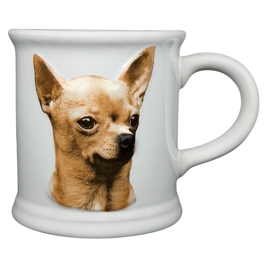 Best Friend Originals Chihuahua Mug Xpres featuring a close-up image of a Chihuahua's face on a white ceramic mug